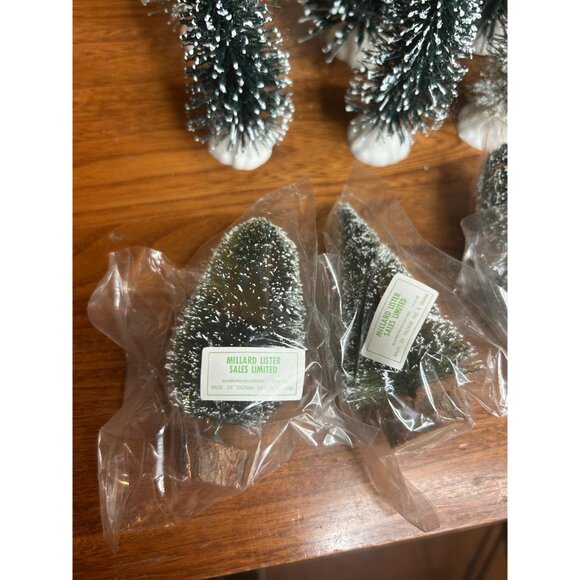 Flocked mini bottle brush Christmas trees house village - set of 12 - Picture 3 of 6